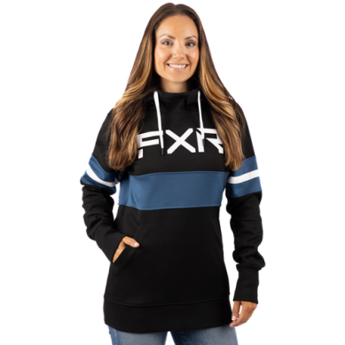 FXR Women’s Stripe Pullover Hoodie Black/Ocean