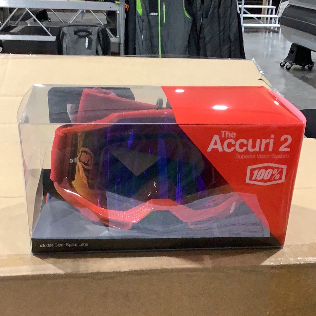 100% ACCURI 2 GOGGLE NEON RED MIRROR RED/BLUE LENS