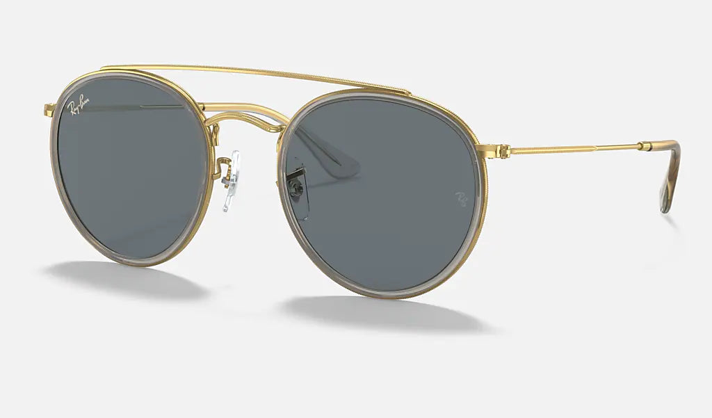 RAY BAN ROUND DOUBLE BRIDGE LEGEND GOLD Polished Gold LENSES Blue/Grey