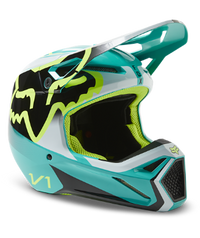 Load image into Gallery viewer, FOX YOUTH V1 LEED HELMET TEAL/HI-VIS/WHITE
