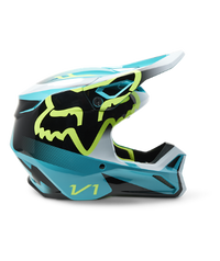 Load image into Gallery viewer, FOX YOUTH V1 LEED HELMET TEAL/HI-VIS/WHITE
