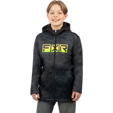 FXR YOUTH HYDROGEN SOFTSHELL JACKET BLACK RIPPLE/GLOW STICK