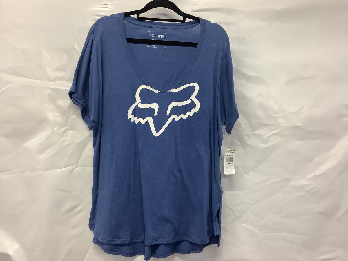 Fox Responded SS Vneck Roll Sleeve Blue White