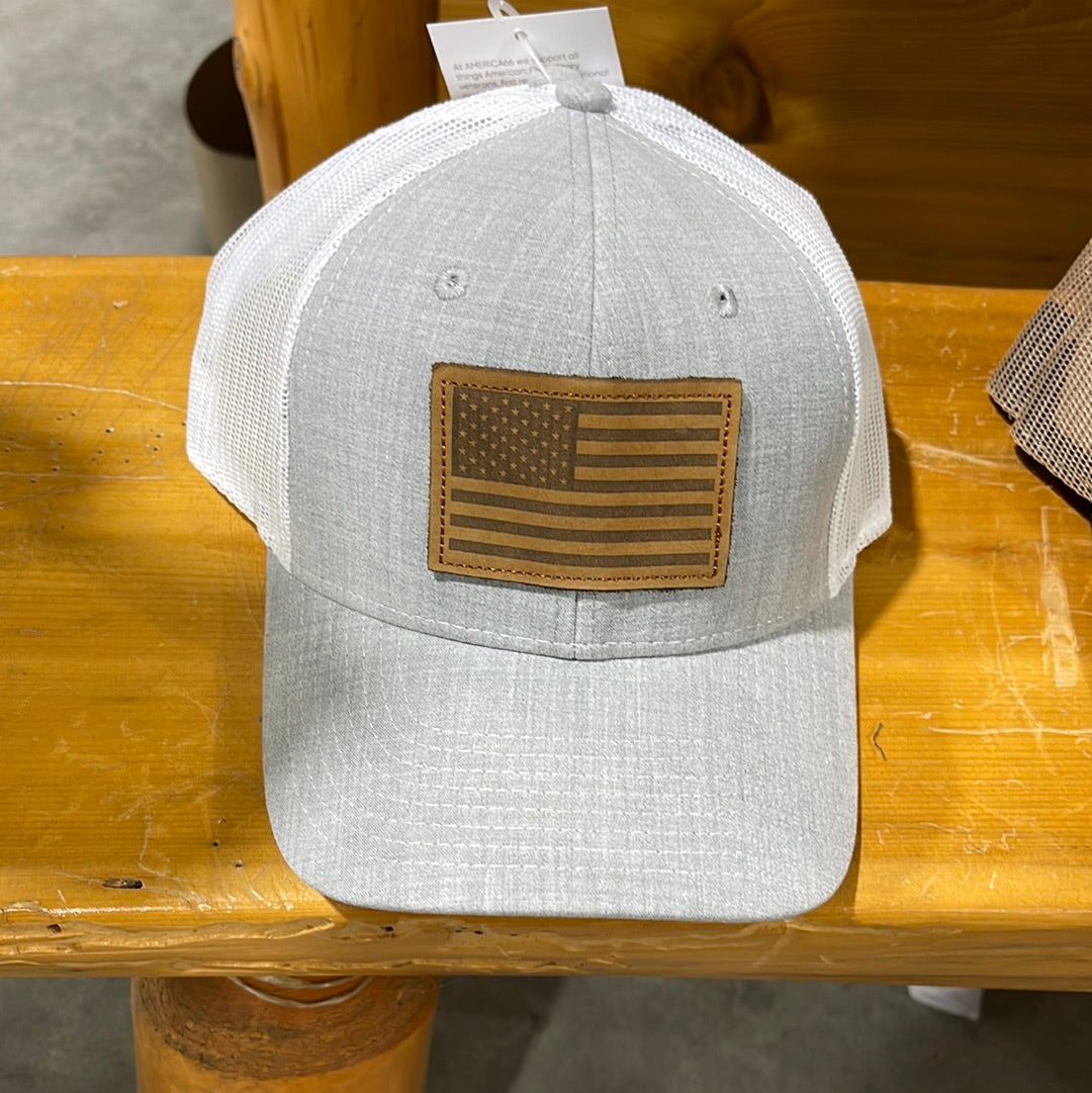 USA LEATHER FLAG GREY/WHITE SNAPBACK HAT