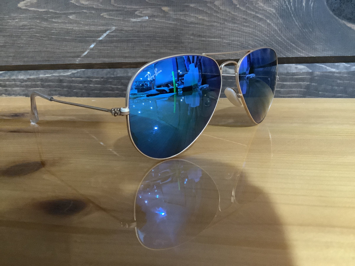 RAY BAN AVIATOR LARGE METAL MATTE ARISTA GREY MIRROR BLUE