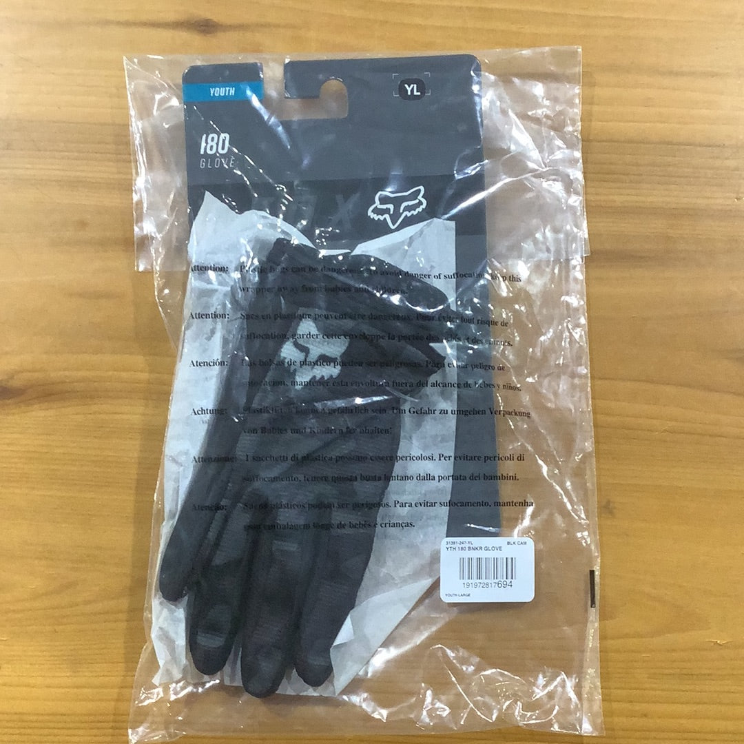 FOX YTH 180 BNKR GLOVE BLK/ CAM