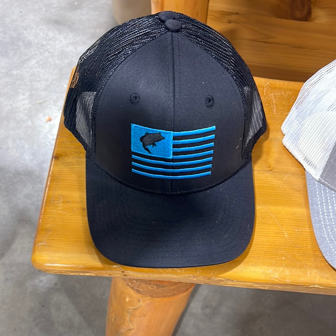 BASS ON USA FLAG BLACK/BLUE SNAPBACK HAT