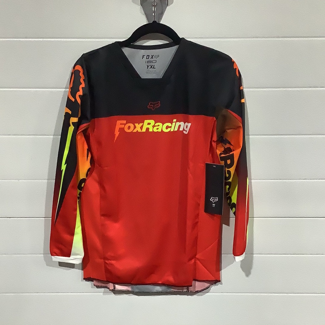 FOX 180 YTH STATIK JERSEY FLO RED