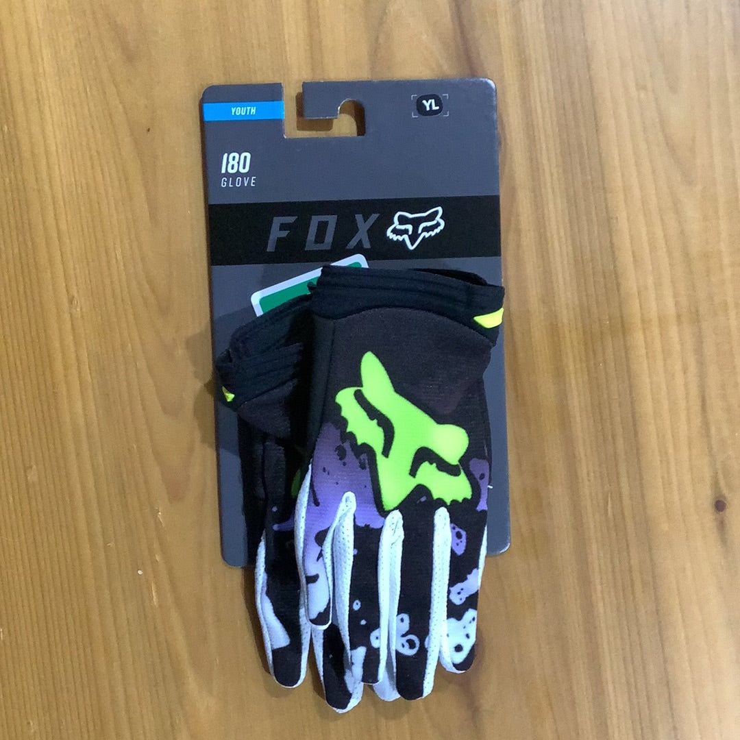 FOX 180 YTH GLOVE MORPHIC BLK/YLW