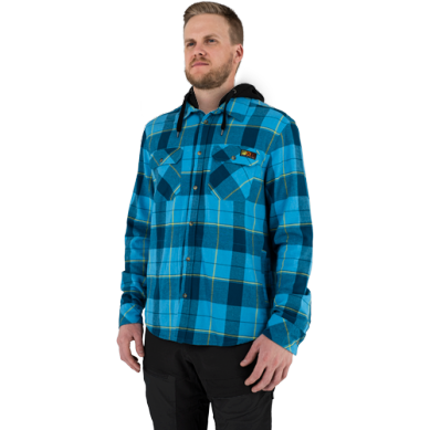 FXR M TIMBER PLAID SHIRT BUTTON FRONT SKY BLUE/SLATE HOODED